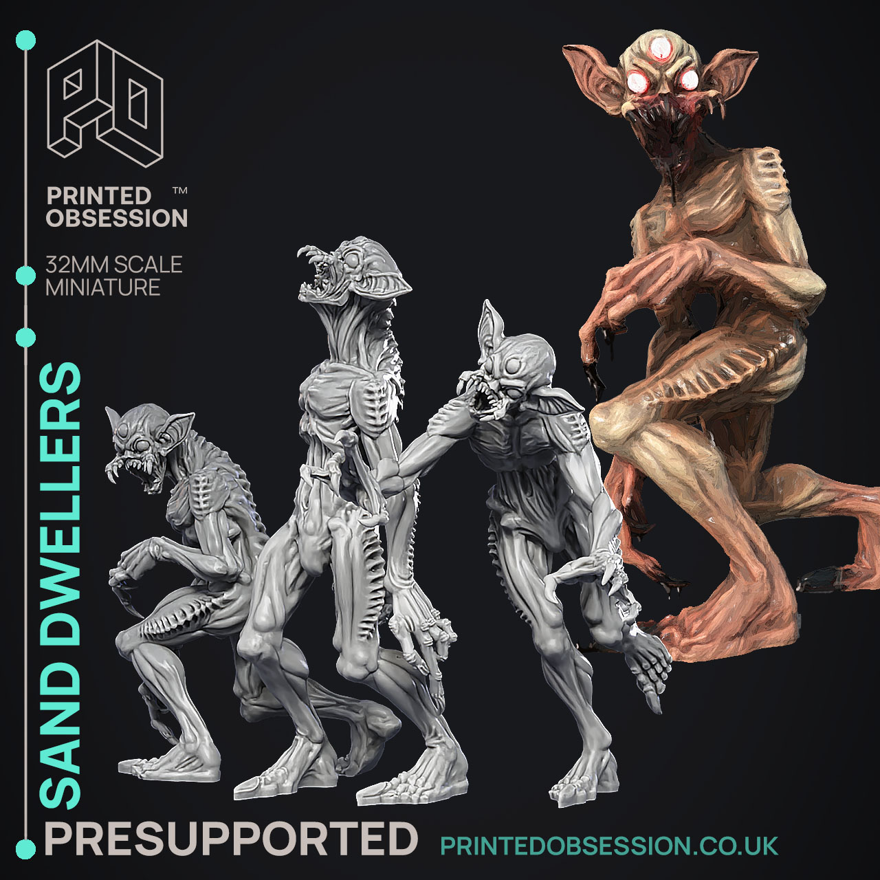 Sand Dwellers - 3 Models - Wondering Desert - PRESUPPORTED - Illustrated and Stats - 32mm scale